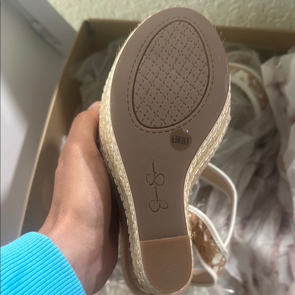 Floral Espadrille Wedge Sandals - White and Beige - Picture 2 of 3